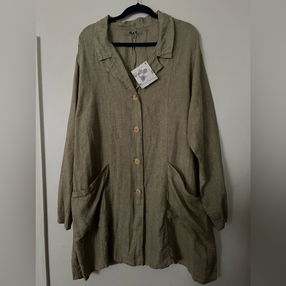 Women's Pure Linen Button Tunic Blouse